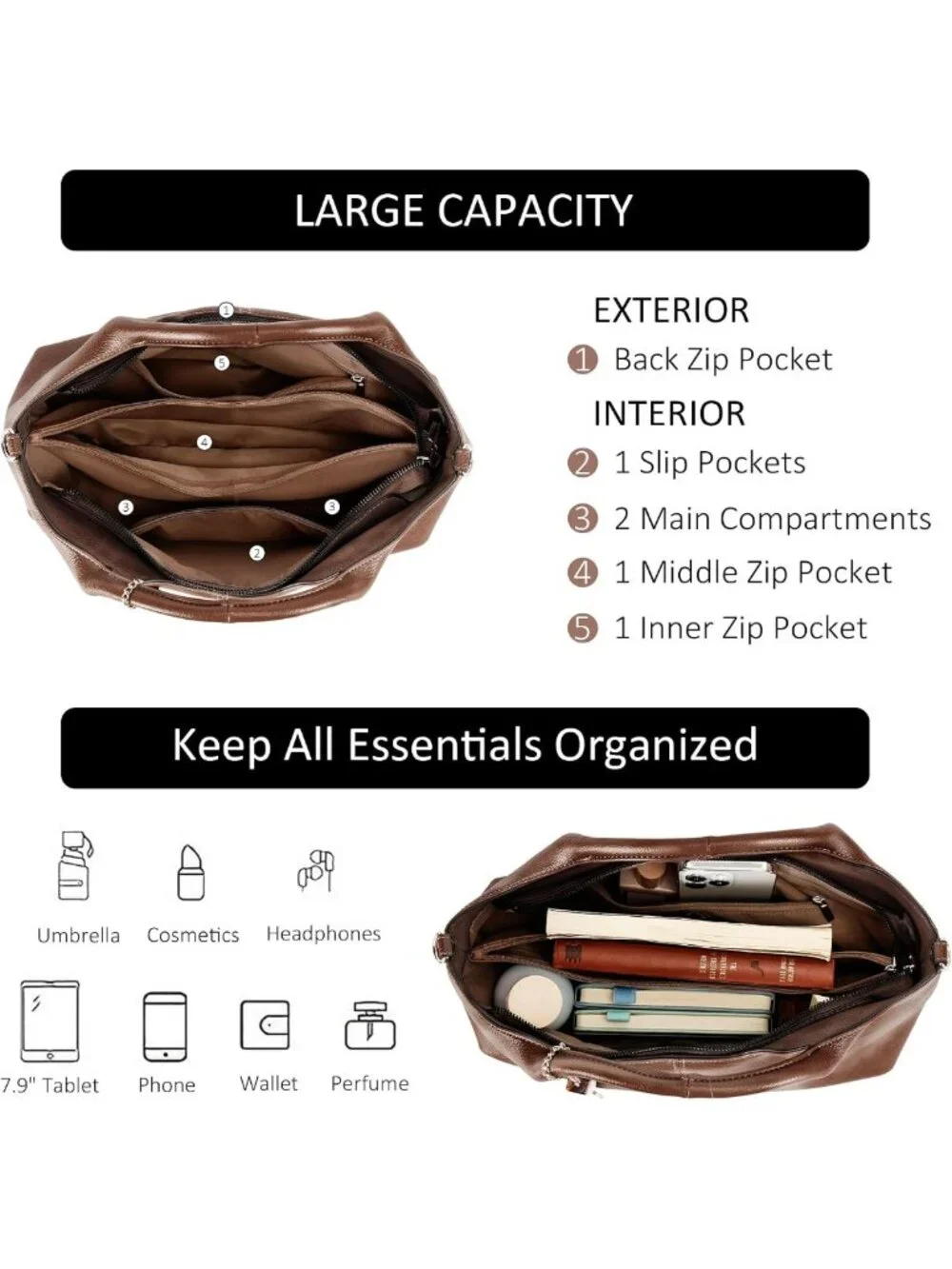 Chic Medium Vegan Leather Satchel Purse for Women - Stylish Crossbody Hobo Bag